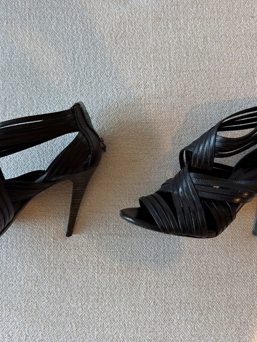 Tory Burch Black Leather Strappy Stiletto Heels 10
